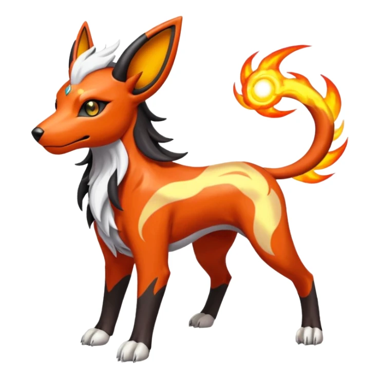 Fiery elemental colorful solarpunky hot will-o-wispy Houndoom-Solgaleo-Torracat-Genesect-Pokémon-Fakémon-hybrid-creature sticker