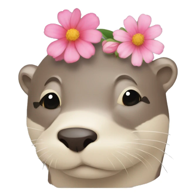An otter laying down with one huge flower on its head sticker
