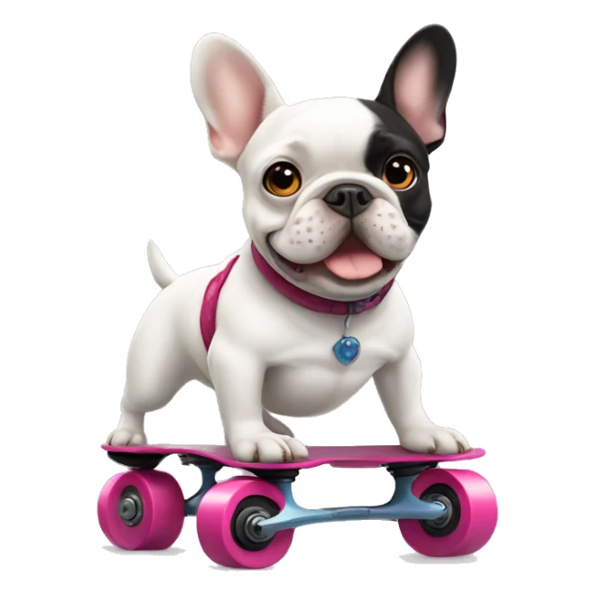 Animated French bulldog on roller skates sticker