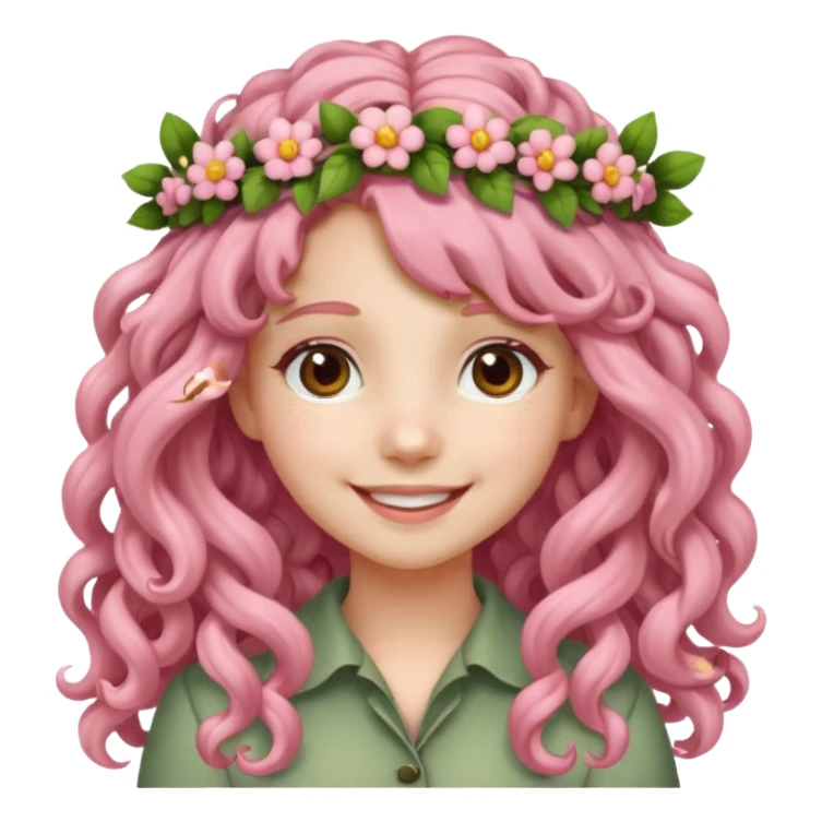 A girl with long, light pink curly hair wore a matching floral wreath on her head. sticker
