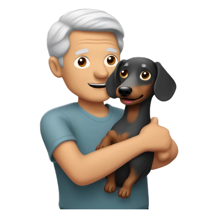Older man with grey hair holding a dachshund in his arms sticker