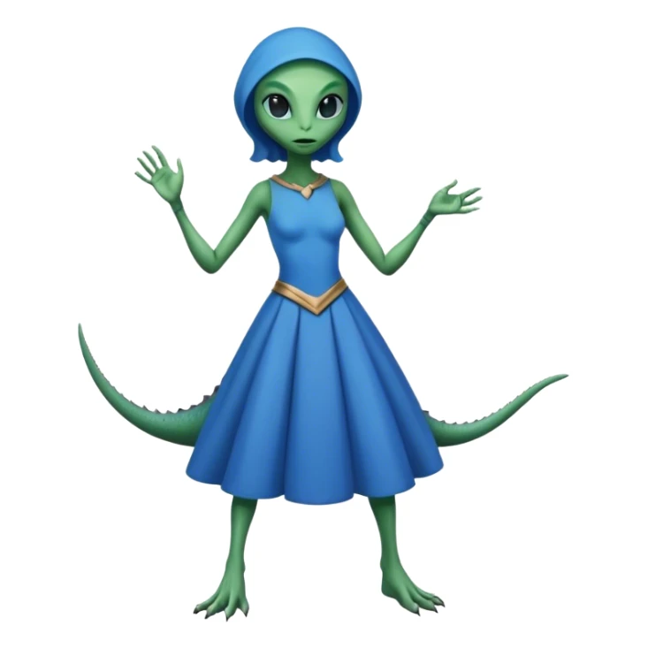 a reptilian alien woman full body, in blue dress sticker