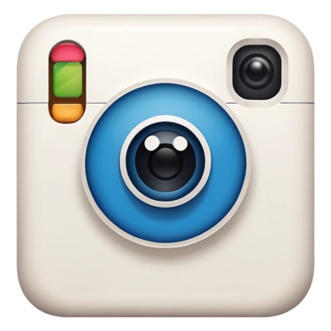 A hand-drawn doodle in a minimalist, cartoon style of a [instagram]. The object is white with thick, rough, black marker outlines and two small black dot eyes. It is a simple sketch with no realistic textures, centered on a solid [blue] circular background." sticker