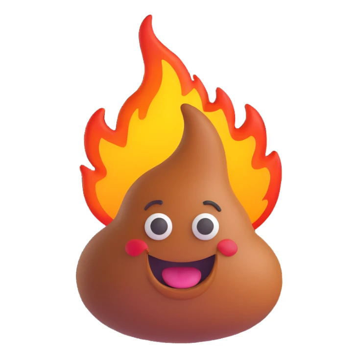 playful cartoon poop emoji with flames, humorous and expressive sticker