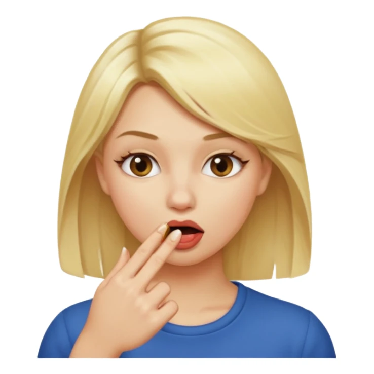 emoji de una mujer con cabello güero mordiéndose un dedo, tipo coqueta  sticker