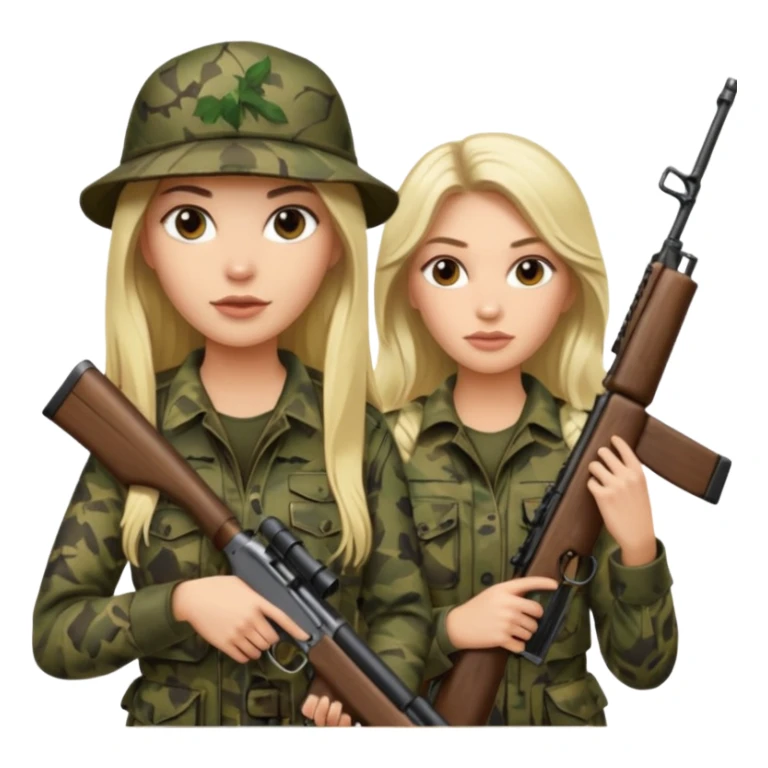 1 Long haired Brunette and blonde female hunting friends, blonde has thinner face sticker