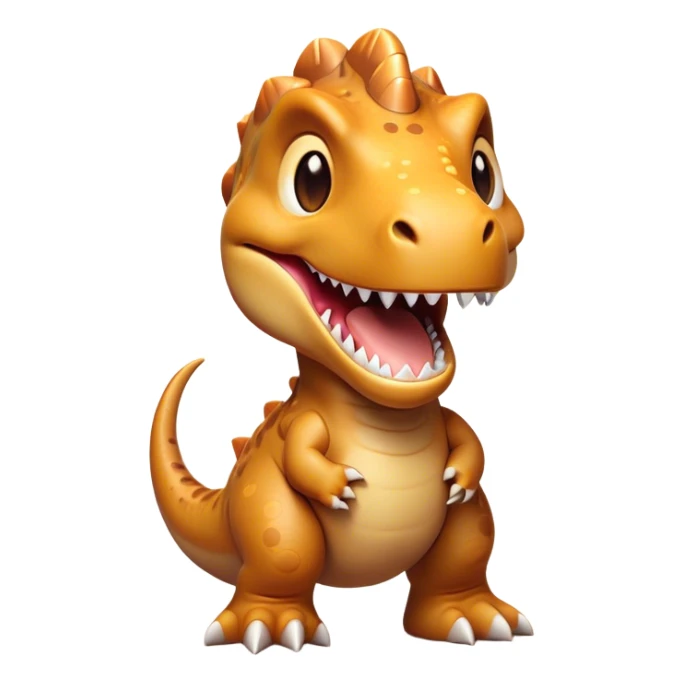 Cinematic Cute T-rex Portrait Emoji, Head tilted playfully with a big, endearing smile, featuring a compact, fierce yet friendly form with a massive head, tiny arms, and sparkling, mischievous eyes, Simplified yet irresistibly adorable features, highly detailed, glowing with a warm, inviting prehistoric glow, high shine, affectionate and lively, stylized with a touch of whimsical dinosaur charm, soft glowing outline, capturing the essence of a mischievous yet lovable T-rex that seems as if it could stomp out of the screen into your heart! sticker