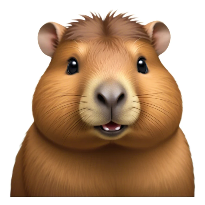 Cinematic Cute Capybara Portrait Emoji, Head tilted playfully and inquisitively, with a delightfully fluffy, rounded form and a characteristically large, flat capybara head featuring a short snout and small ears, accentuated by soft, inviting fur and round, sparkling eyes full of charm, Simplified yet irresistibly adorable features, highly detailed, glowing with a warm, friendly glow, high shine, affectionate and lively, stylized with a touch of whimsical cuteness, soft glowing outline, capturing the essence of a mischievous yet loving capybara that feels like it could tumble out of the screen into your arms! sticker