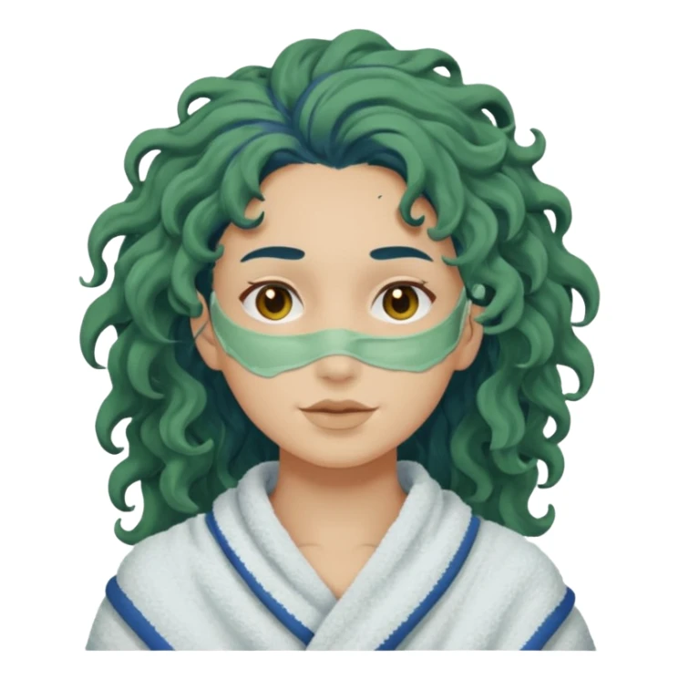messy green clay mask curly long dark blue hair sticker
