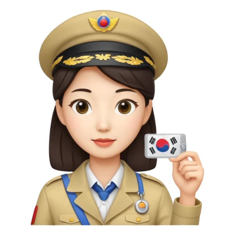 A Korean female tour guide holds her license. sticker