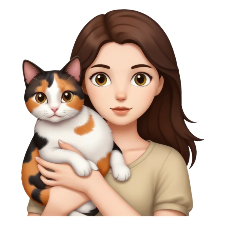 brunette white girl holding calico cat sticker