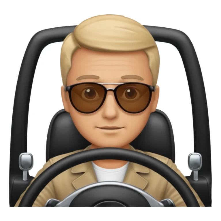 driver with simple face at steering wheel wearing sunglasses sticker