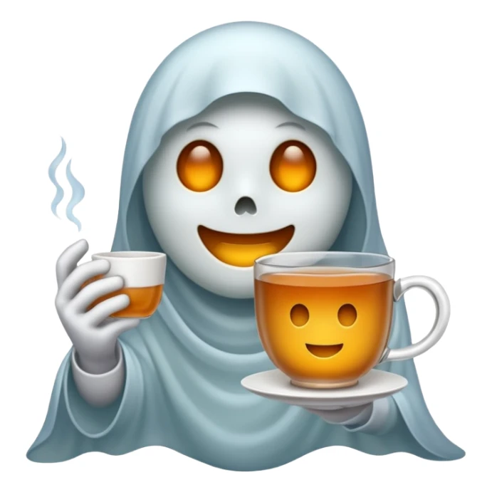 Ghost emoji holding a cup of tea sticker
