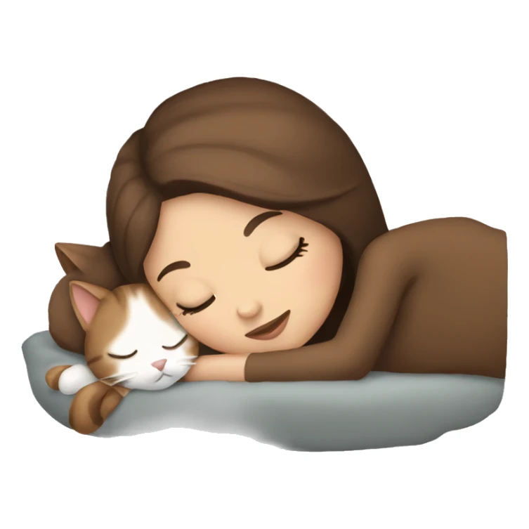 White girl brown hair sleeping with brown kitty sticker