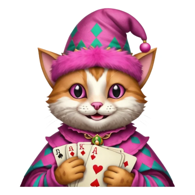 court jester cat medieval, poker card ace, pink sticker