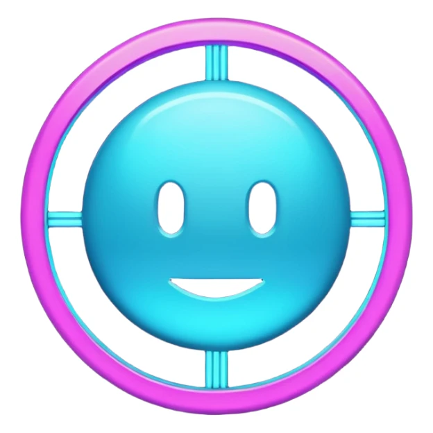 futuristic minimalistic emoji icon, letters "G" formed by three glowing digital lines representing Storm, Atom and NoizeGames, neon purple (#8B5CF6) and cyan (#00E0FF) on dark background, modern tech style, 1:1 aspect ratio sticker