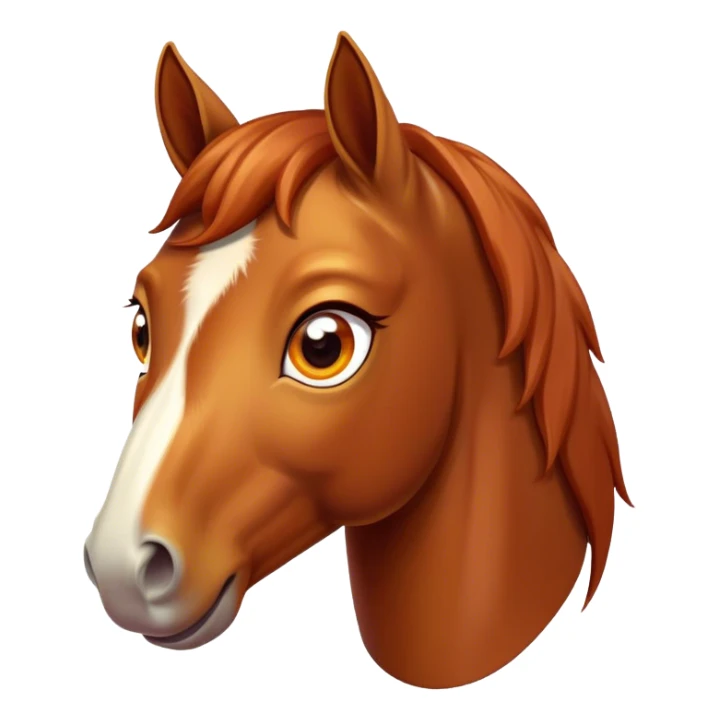 Cinematic Comical Chestnut Horse Portrait Emoji, Head tilted dramatically with an exaggeratedly amused expression, featuring a striking chestnut fur with a glossy finish and wide, expressive amber eyes filled with playful disbelief, Simplified yet hilariously expressive features, highly detailed, glowing with a slightly sassy glow, high shine, dramatic yet playful, stylized with an air of cheeky mischief, bright and endearing, soft glowing outline, capturing the essence of a spirited and over-the-top horse, so meme-worthy it feels like it could side-eye its way into internet fame instantly! sticker