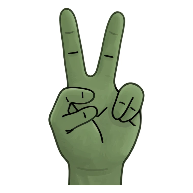 a hand doing a peace sign with the thumb sticking out sticker