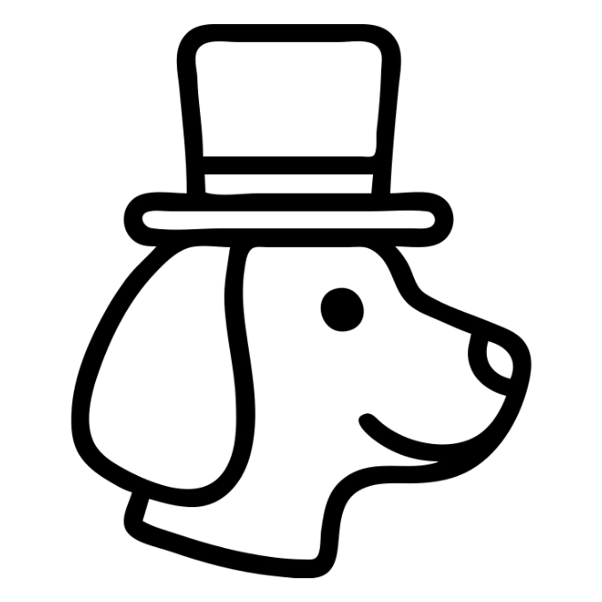dog with a tophat, outlined icon style, playful and friendly sticker