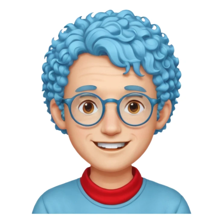 light blue haired man curly hair with big ears and red earrings and spectacles happy sticker