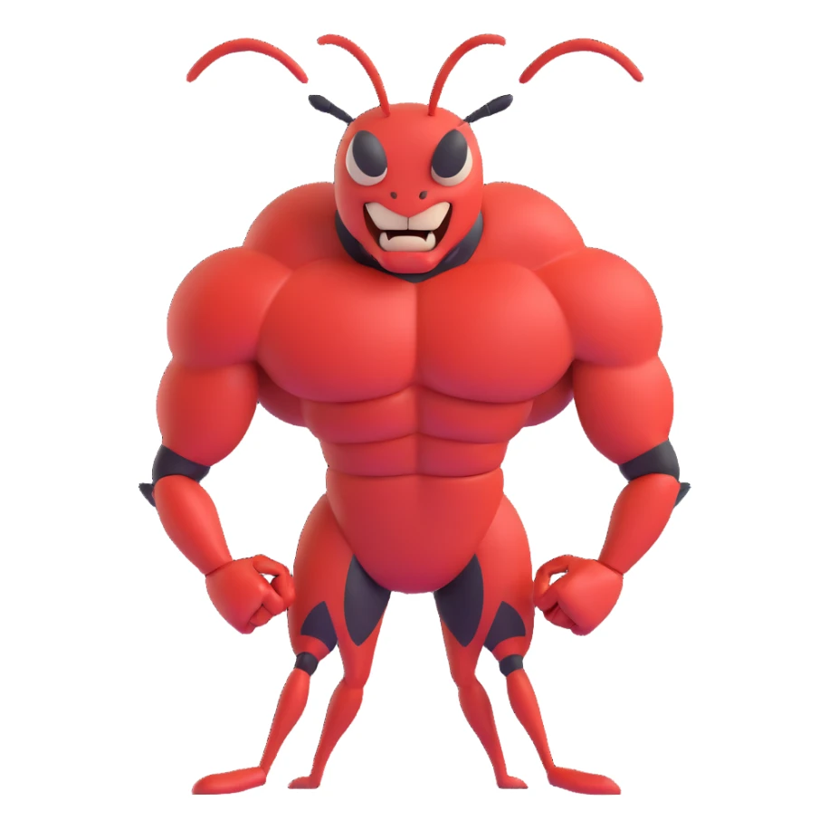 a brave ant, flexing its muscles, looking determined sticker