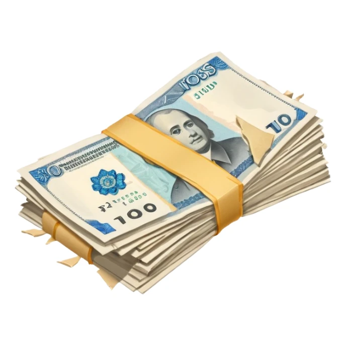 single stack of russian ruble notes blown into pieces because of explosion sticker