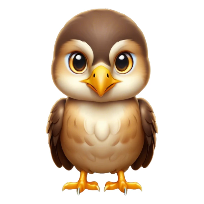 Cinematic Cute Hawk Portrait Emoji, Head tilted playfully and inquisitively, featuring a compact, streamlined form with a delicately curved beak and round, sparkling eyes full of curious charm, Simplified yet irresistibly adorable features, highly detailed, glowing with a warm, inviting glow, high shine, affectionate and lively, stylized with a touch of whimsical aerial grace, soft glowing outline, capturing the essence of a mischievous yet endearing hawk that seems as if it could swoop out of the screen into your heart! sticker