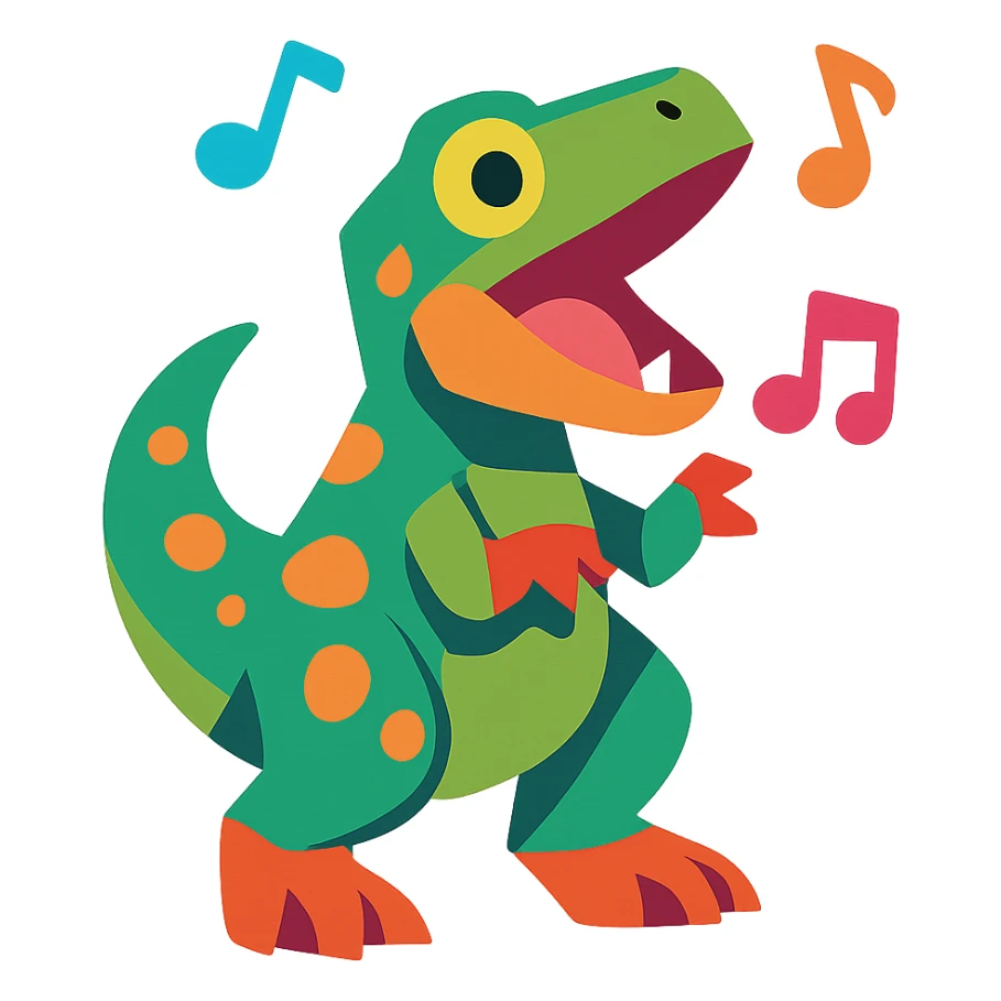 colorful cartoon style T-Rex singing sticker