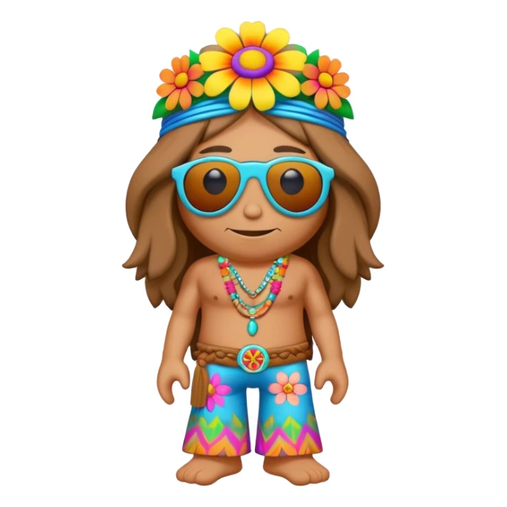 3D, psychedelic colored hippie wearing hip huggers with flower border sticker