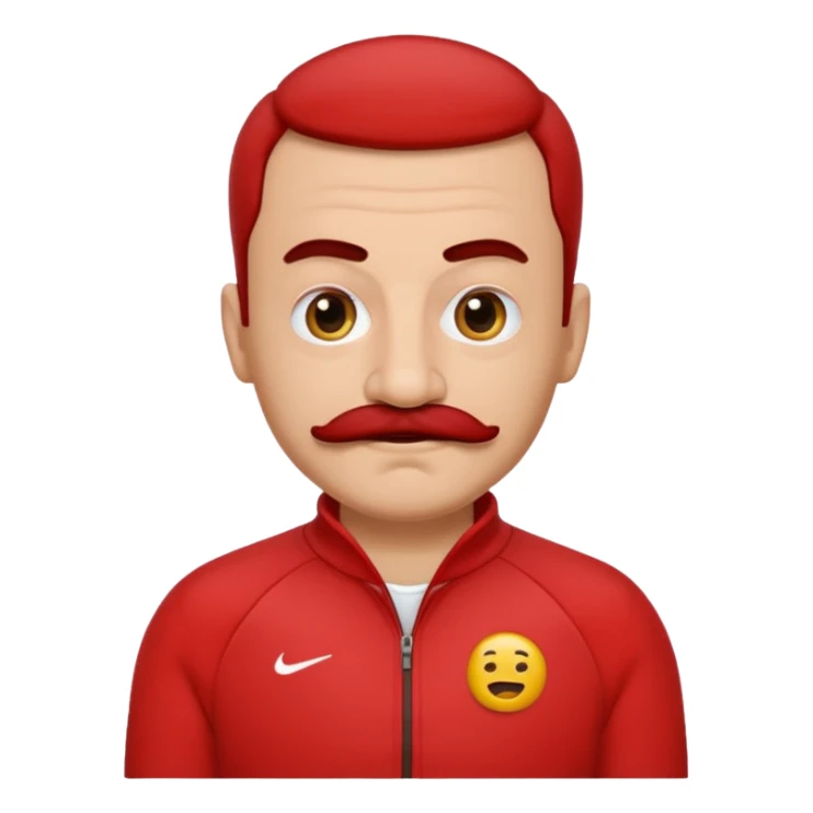 Recep İvedik, emoji style, big eyebrows, mustache, red tracksuit, funny face sticker