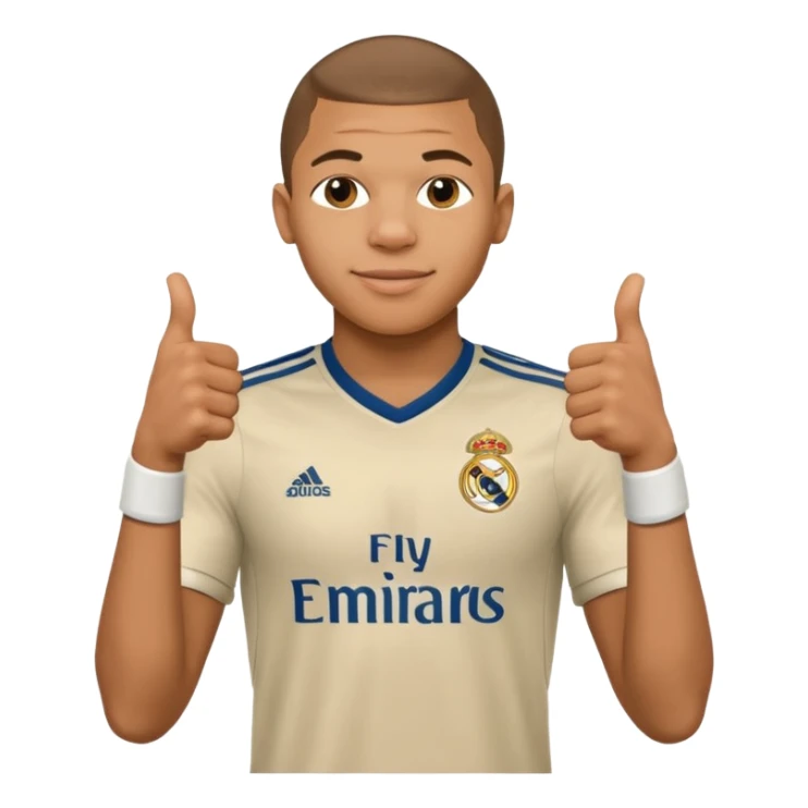 Mbappe hands crossed and thumbs up celebration for Real Madrid sticker