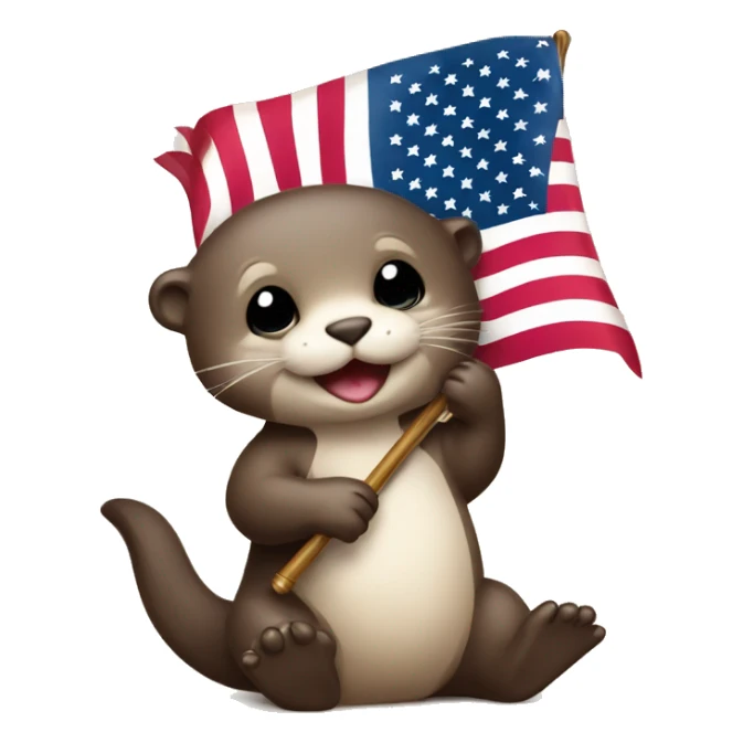 Baby otter holding American flag sticker