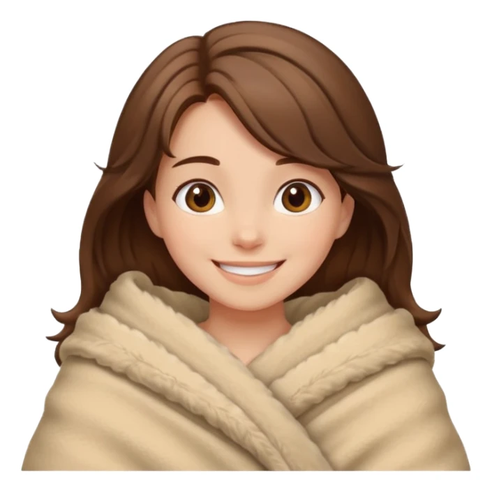 happy brown haired girl wrapped up in fluffy beige blanket sticker