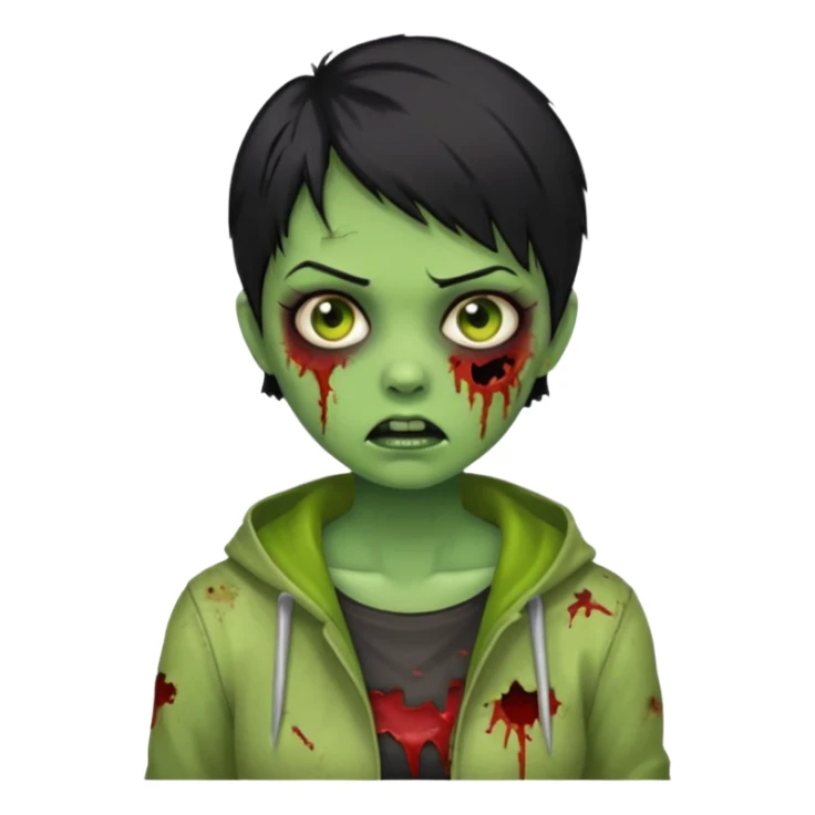 Zombie girl with black short hair in zombie green sticker