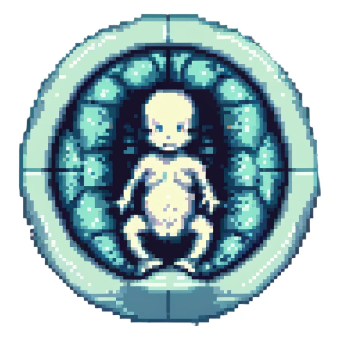 MRI embryo digital fetal small shape in otherworldly bubble, eerie, horror sticker