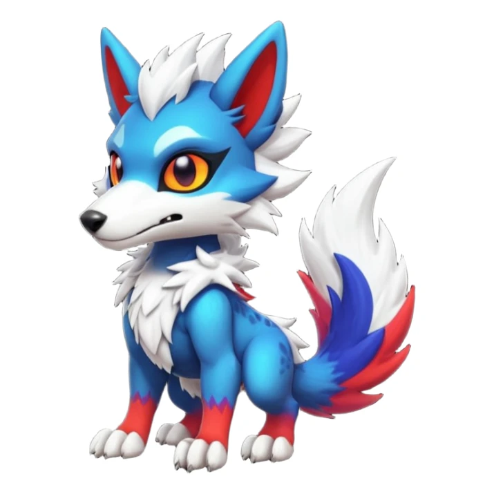 Cool randomly-colored chibi furry anthropomorphic fantasy-Fakémon-Sergal-Canine-Protogen-creature with edgy markings (full body) sticker