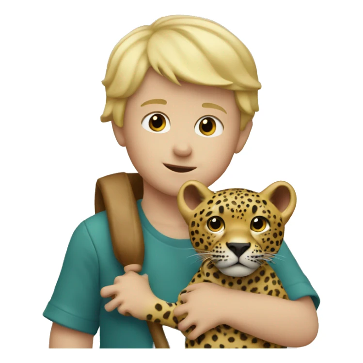 Little boy with blonde hair holding a jaguar toy sticker