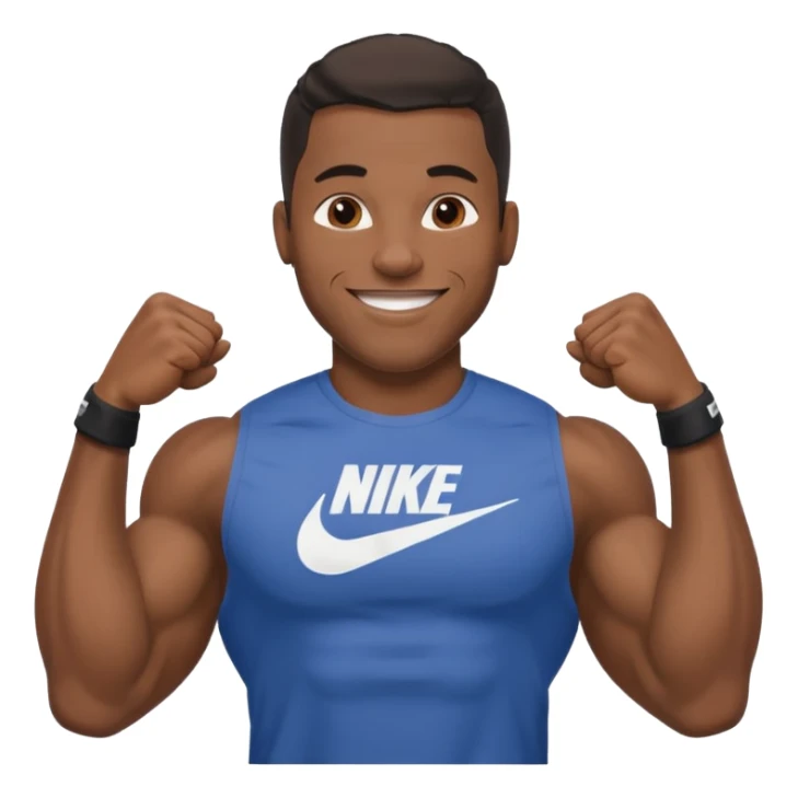 Jock black man smiling very big biceps wearing “Nike” t shirt sticker