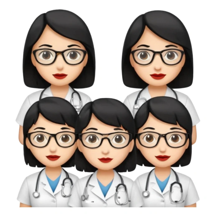 Genera emogis de 4 cuatro enfermeras de cabello negro largo, entre ellas que una tenga lentes y otra un lunar encima de los labios sticker