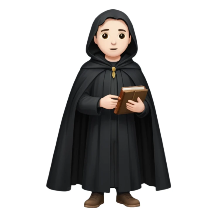 A wandering philosopher in a long black cloak with a book full height sticker