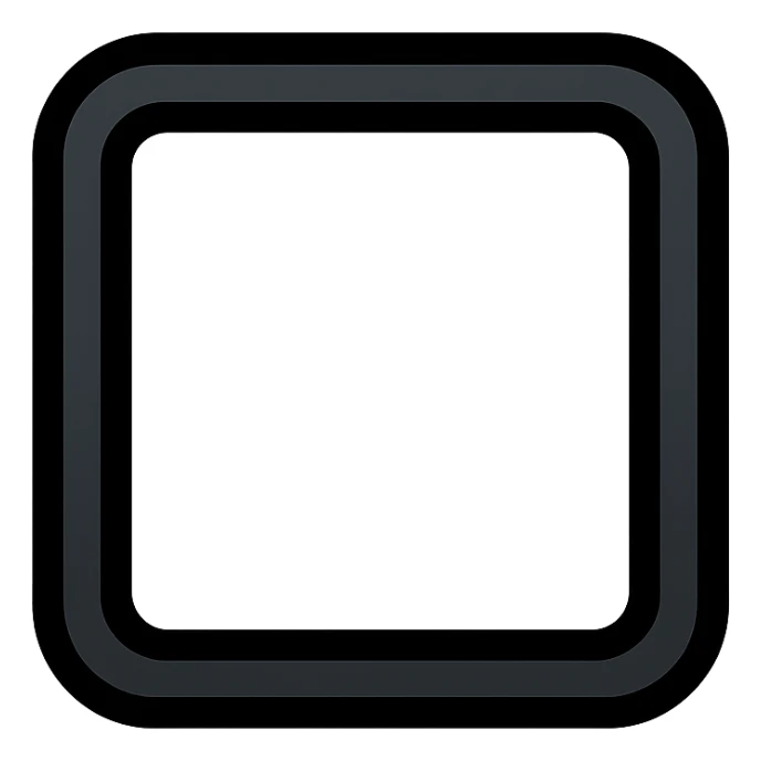 stylized icon of a square with rounded corners, completely white inside, soft black ombre gradient outward to black border, no text sticker