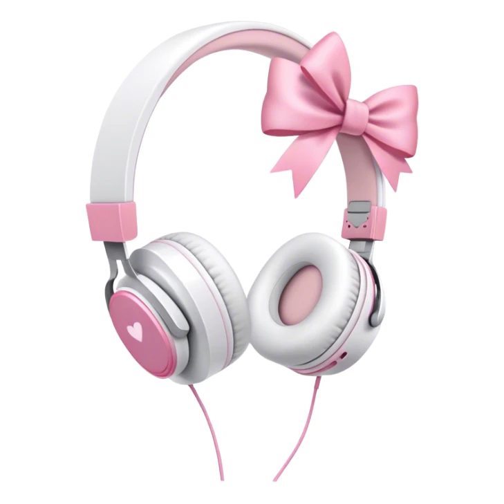 White aesthetic headphones with pink bow sticker
