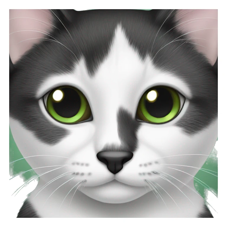 Black-and-White-cat-with-black-nose and green eyes  sticker