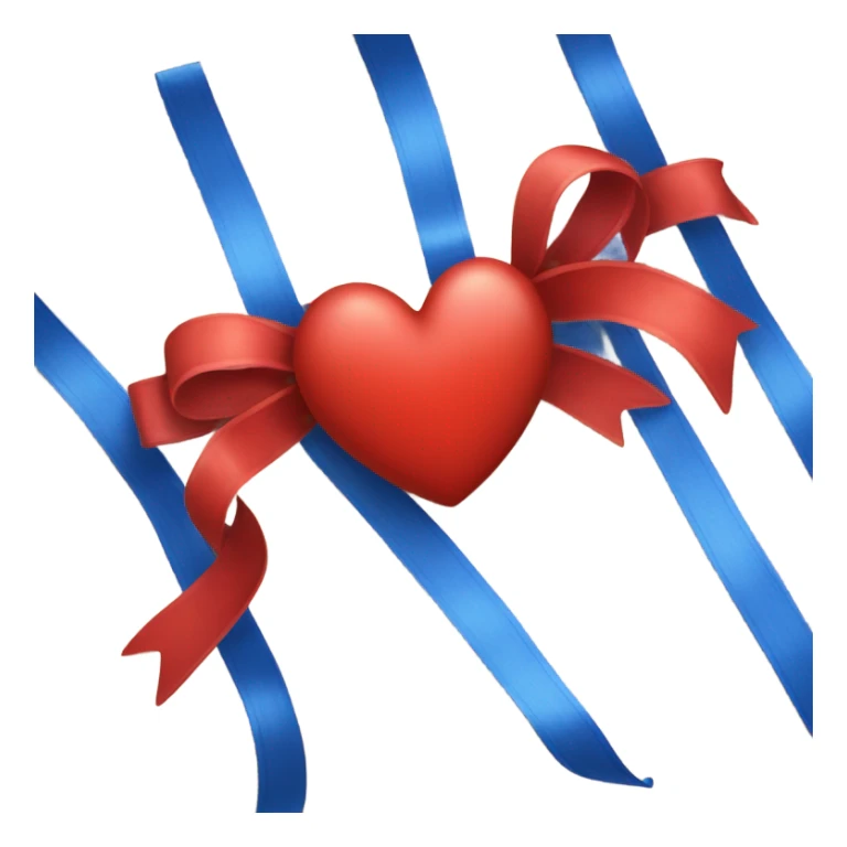 Red heart with blue ribbon bow covered sticker