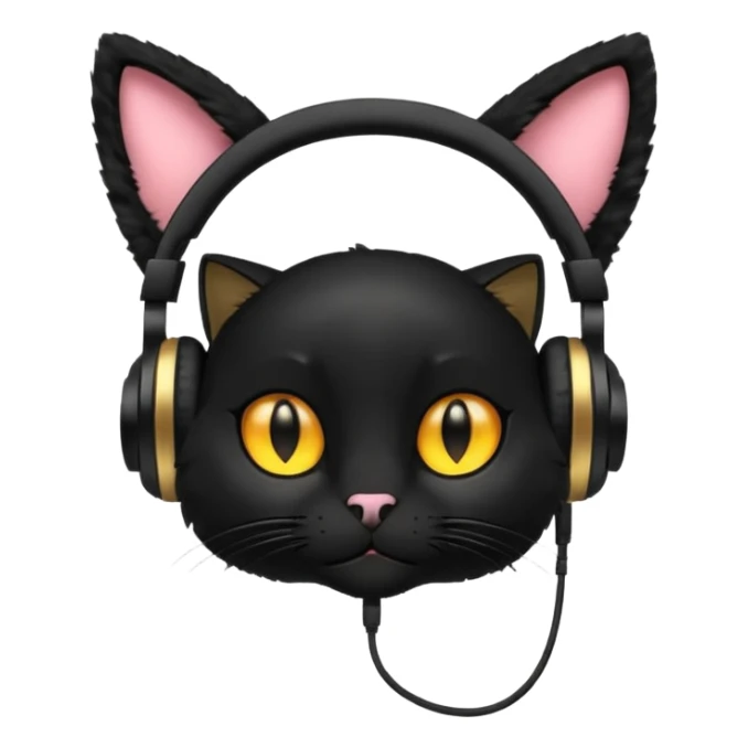 black cat with small ears wearing headphones sticker