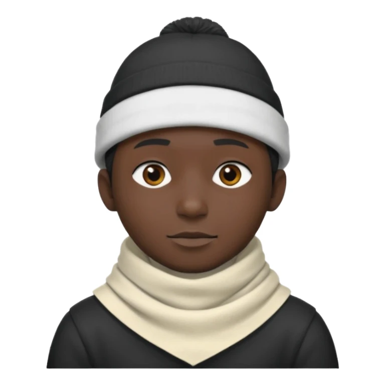 A guy with a triangle body with no arms and legs then his head is a perfect circle and his head is also black then give him a hat that doesn’t go behind his head, and last but not least give him a white scarf sticker