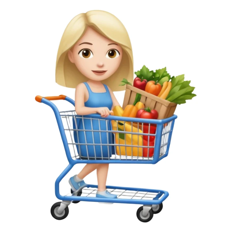 A woman pushing a shopping cart sticker