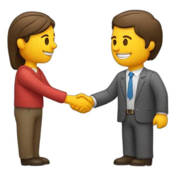 a seller and customer making a hand shake and give a product two white people  sticker