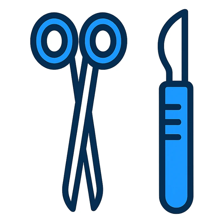 icon of surgical instruments, minimal design, blue and white color scheme sticker