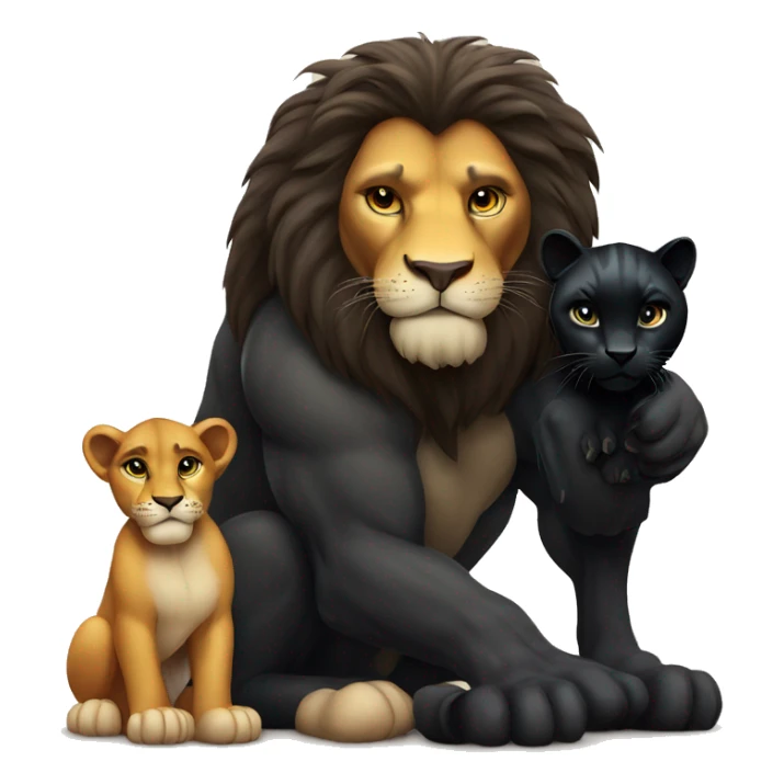 Big serious lion sitting next to a little young black panther sticker